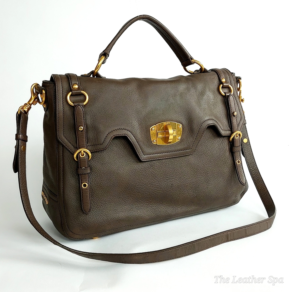 Miu Miu Cervo Paloma Structured Brown Leather Satchel